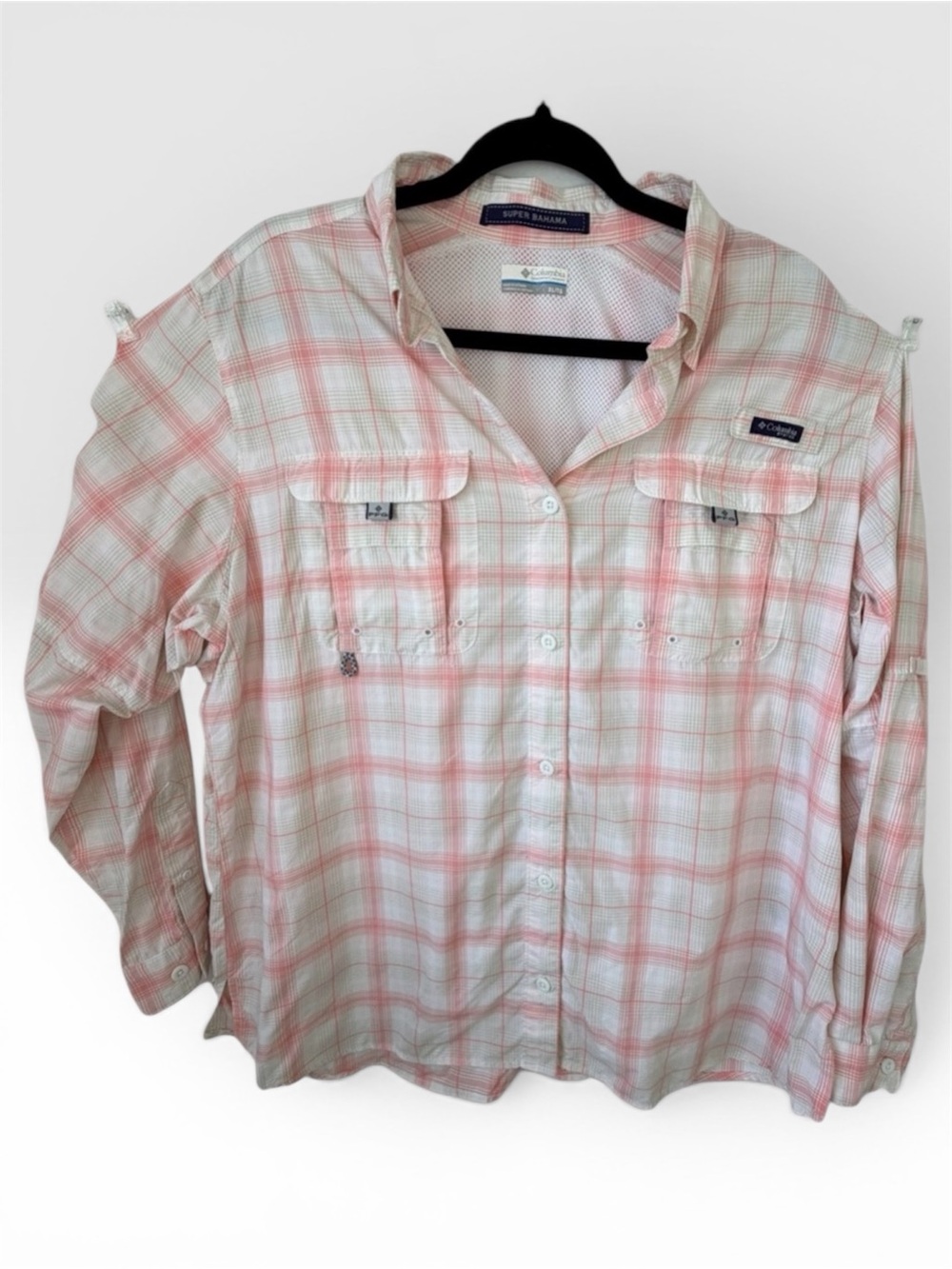 Columbia PFG Super Bahama Pink Plaid Fishing Shirt Women’s XL